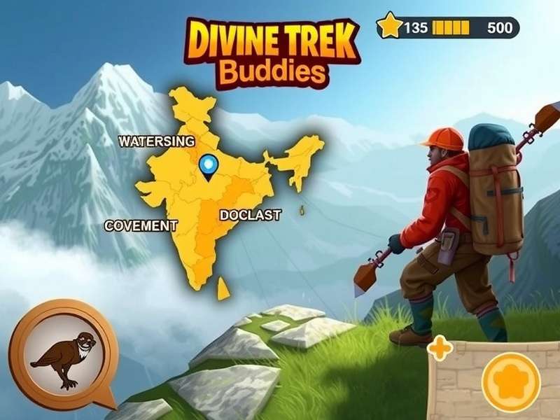 Divine Trek Buddies gameplay showing Himalayan trekking adventure